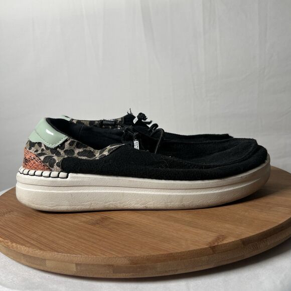 Hey Dude Wendy Rise Jungle Funk Leopard Black Women's Casual Shoes Loafers Sz 6 - Picture 3 of 8